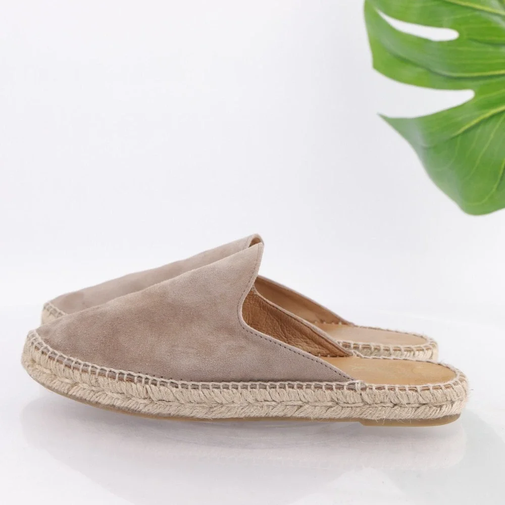 Pinaz Womens Mule Size 37 6 Tan Suede Espadrille Slip On Comfort Shoes Flat